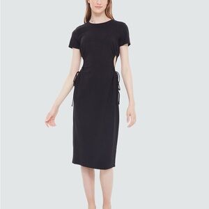 Black Tape Black Midi Sheath Dress with Crew Neck and Short Sleeves